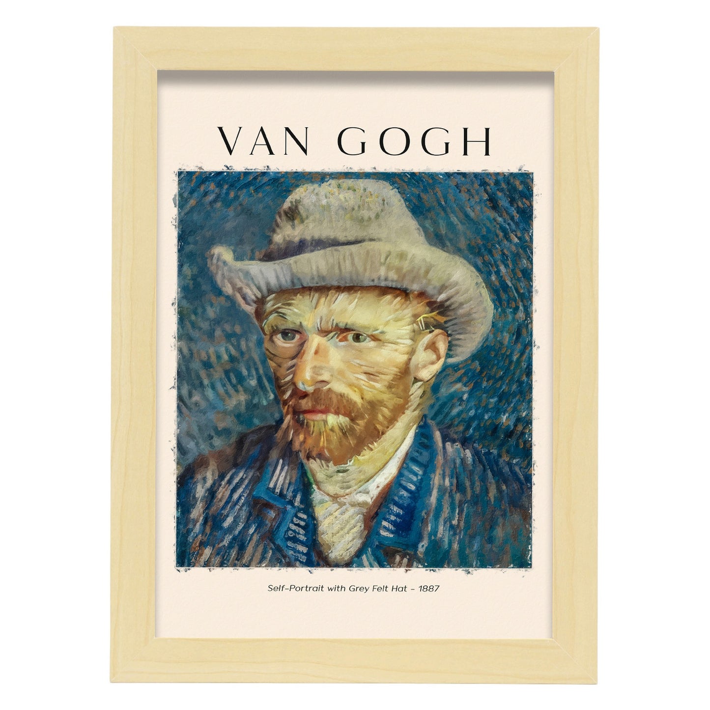 Lámina poster de Autorretrato con sombrero de fieltro gris Cuadros decorativos para tu salón, dormitorio, hogar. Estampados de arte de pared. Impresiones de pared estética inspiradas en Van Gogh A4