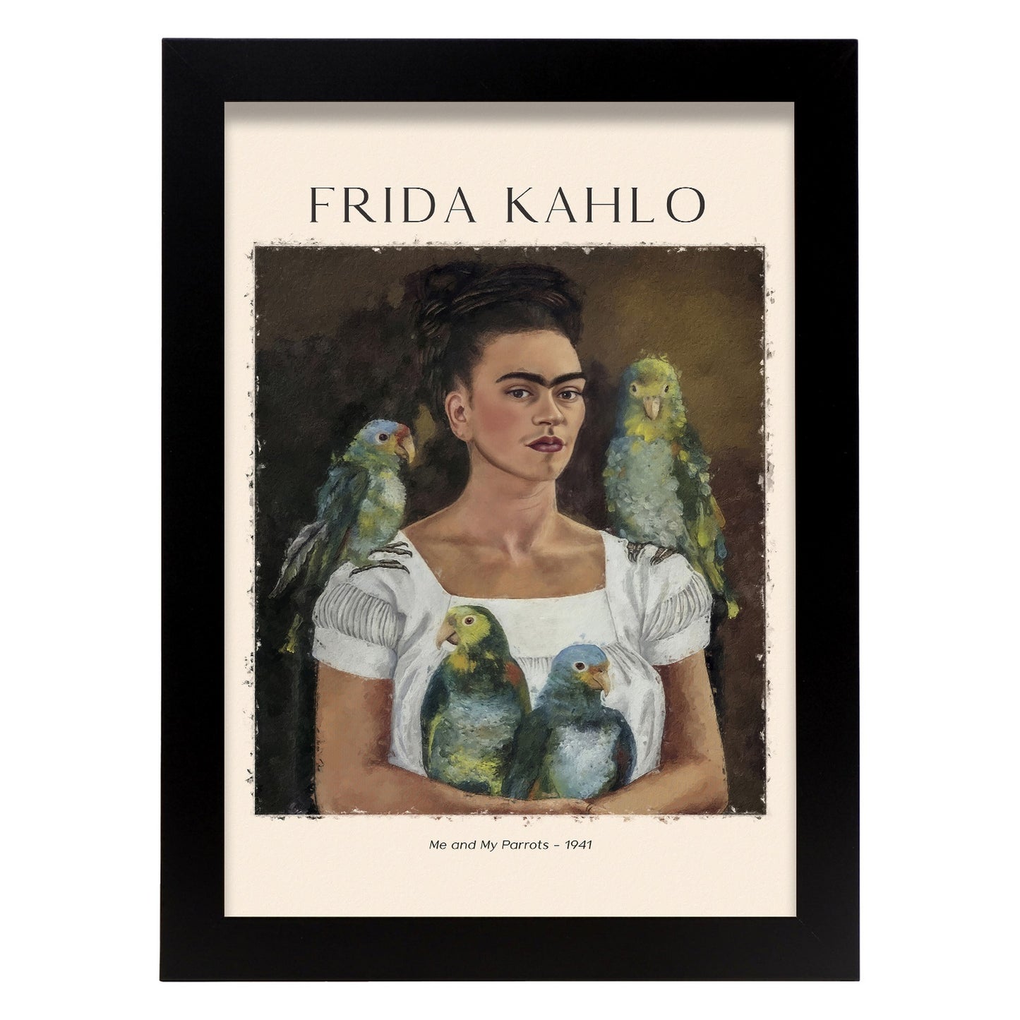 Lámina decorativa de Yo y mis loros inspirada en Frida Kahlo