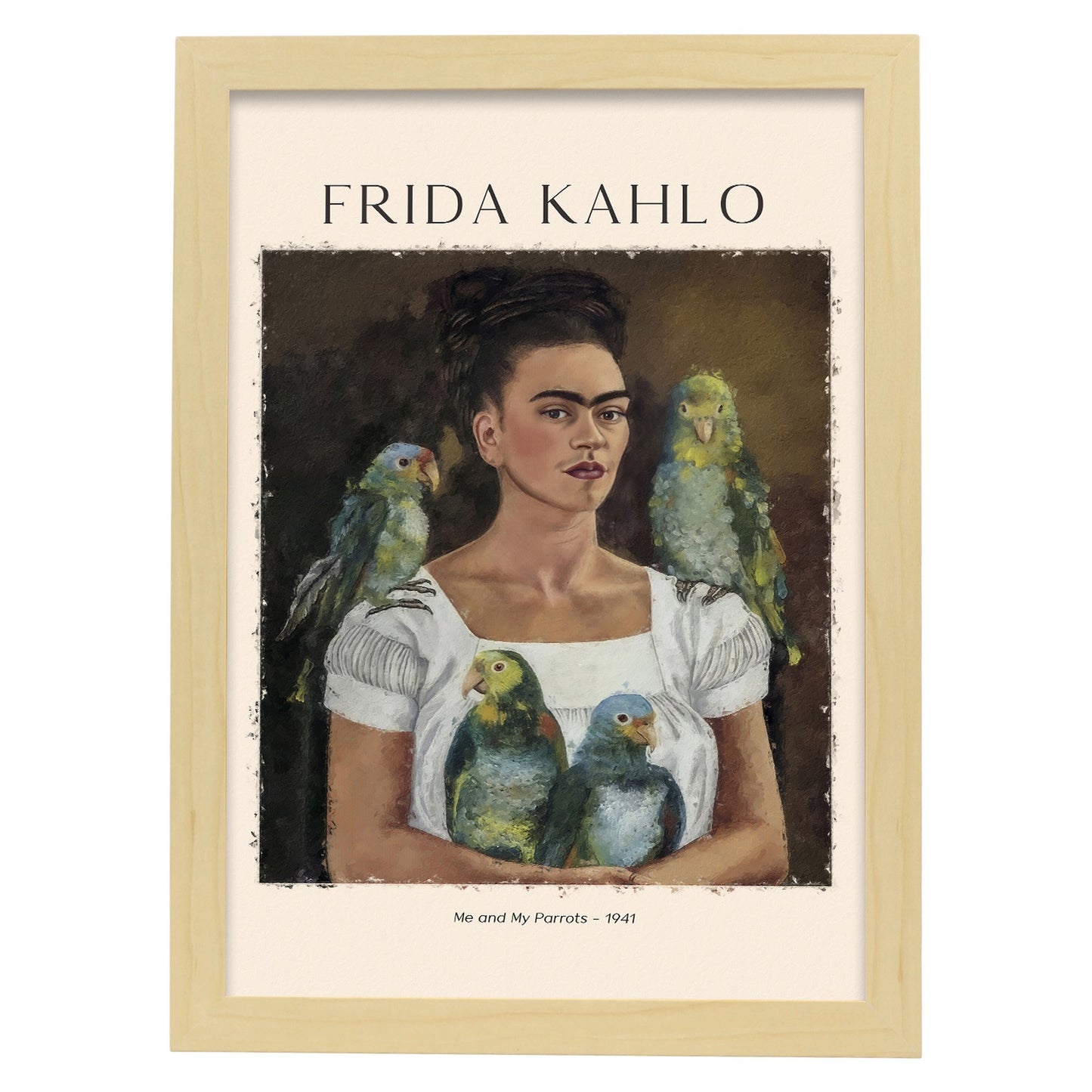 Lámina decorativa de Yo y mis loros inspirada en Frida Kahlo