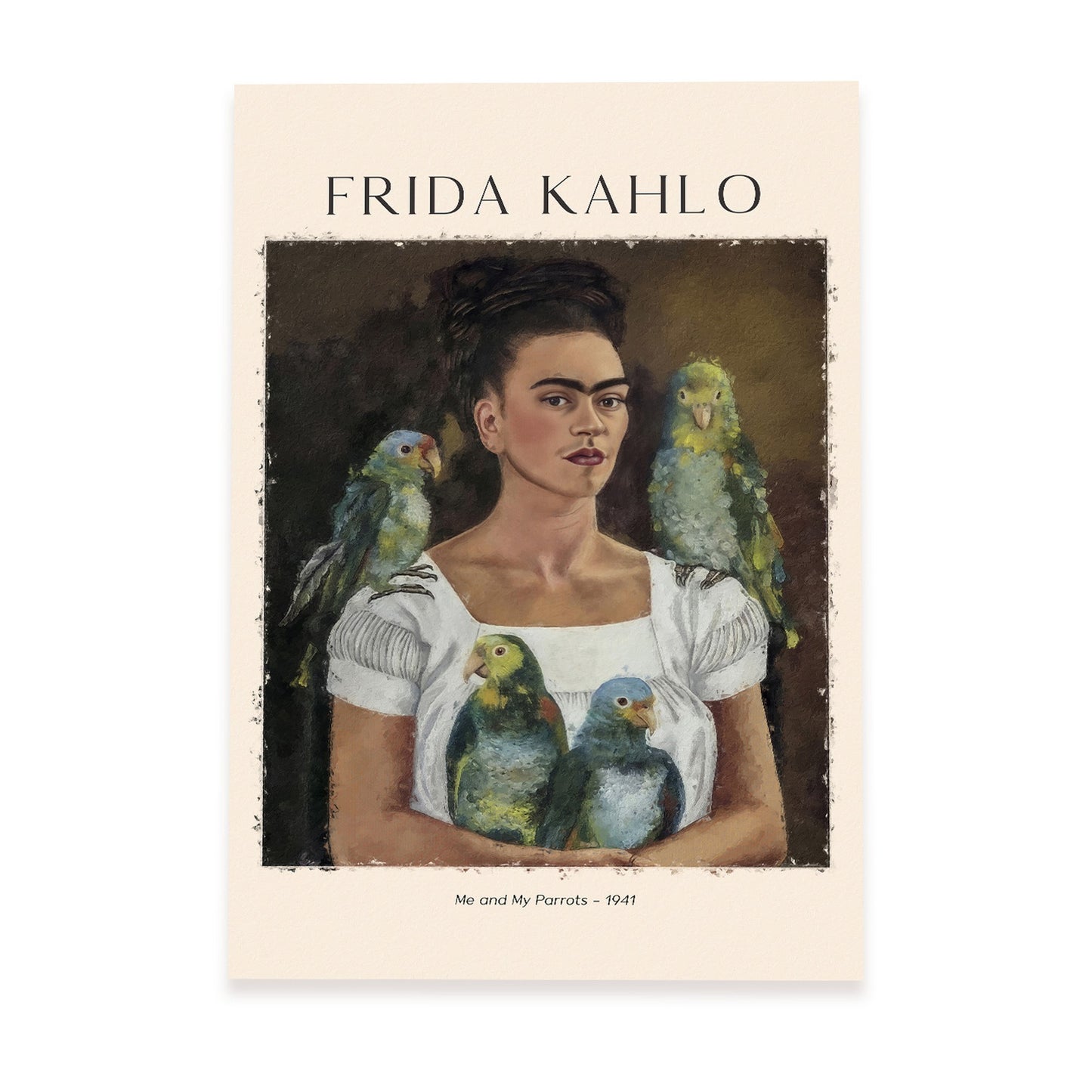 Lámina decorativa de Yo y mis loros inspirada en Frida Kahlo