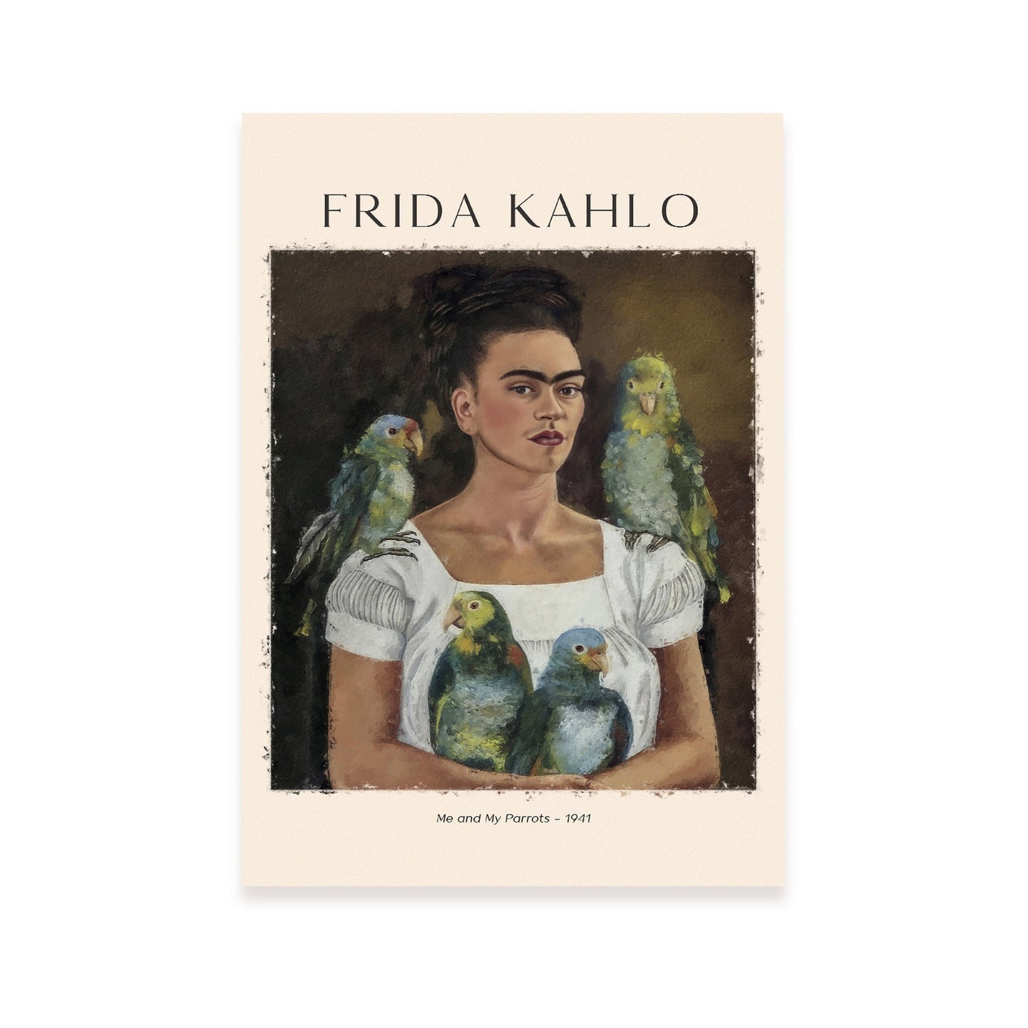 Lámina decorativa de Yo y mis loros inspirada en Frida Kahlo