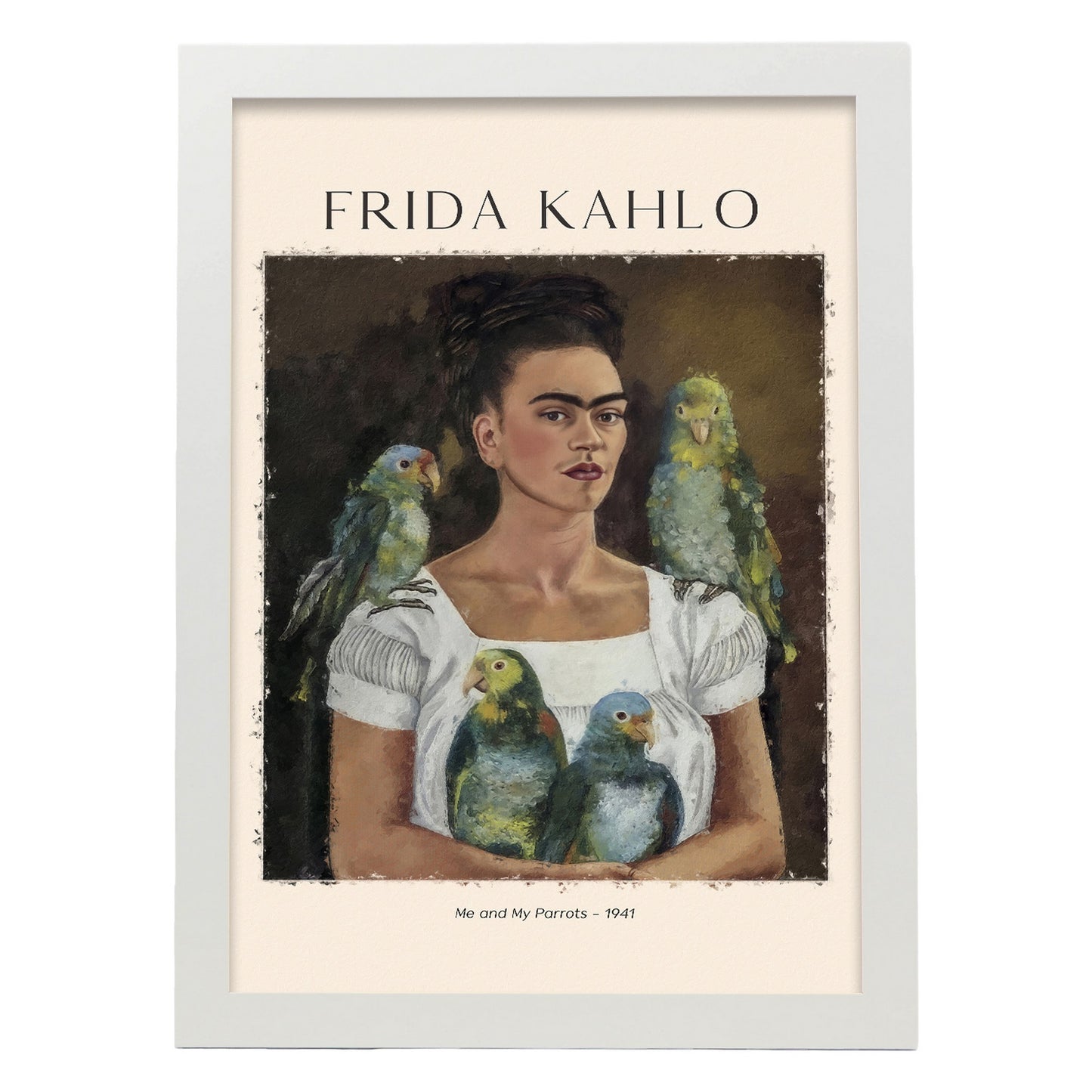 Lámina decorativa de Yo y mis loros inspirada en Frida Kahlo