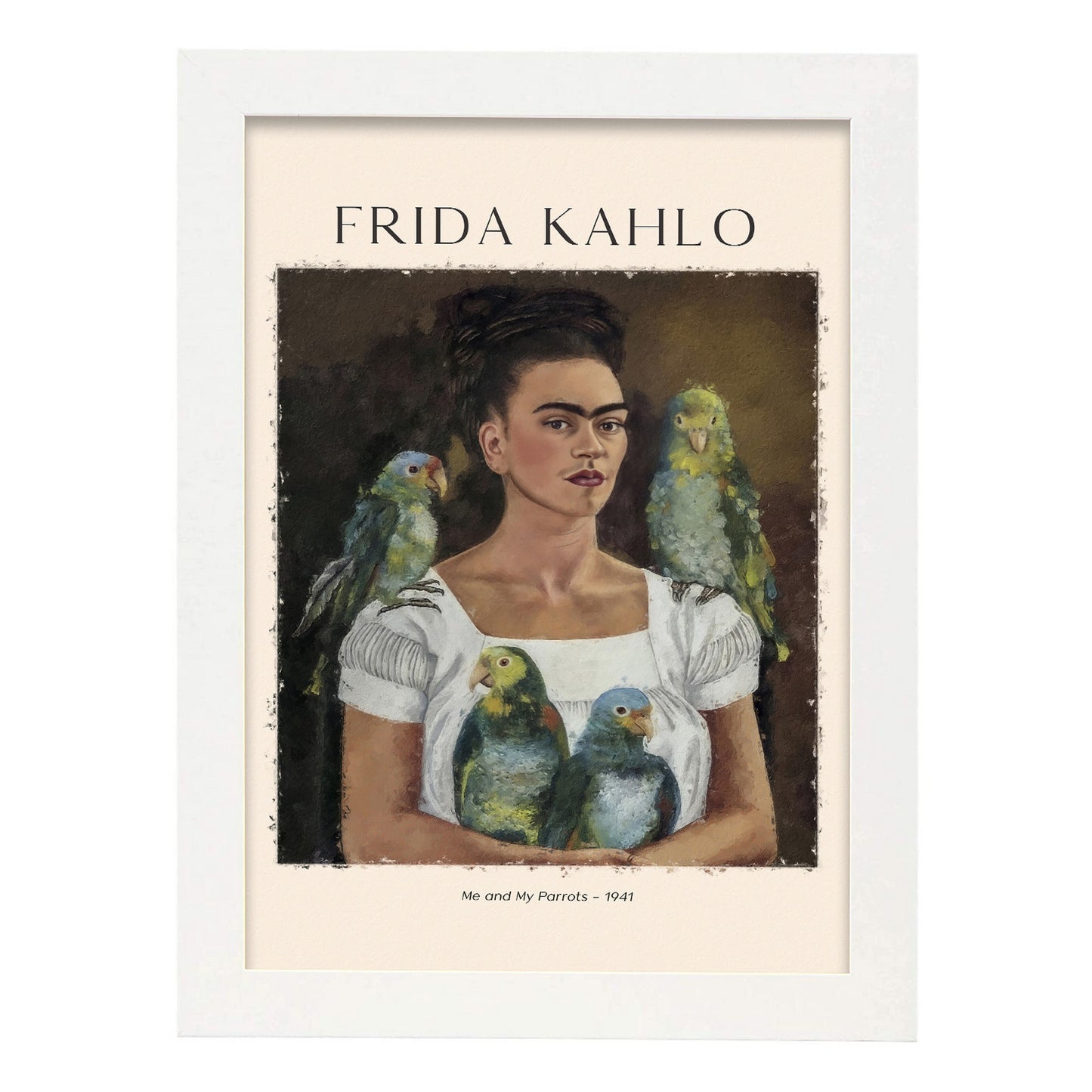 Lámina decorativa de Yo y mis loros inspirada en Frida Kahlo