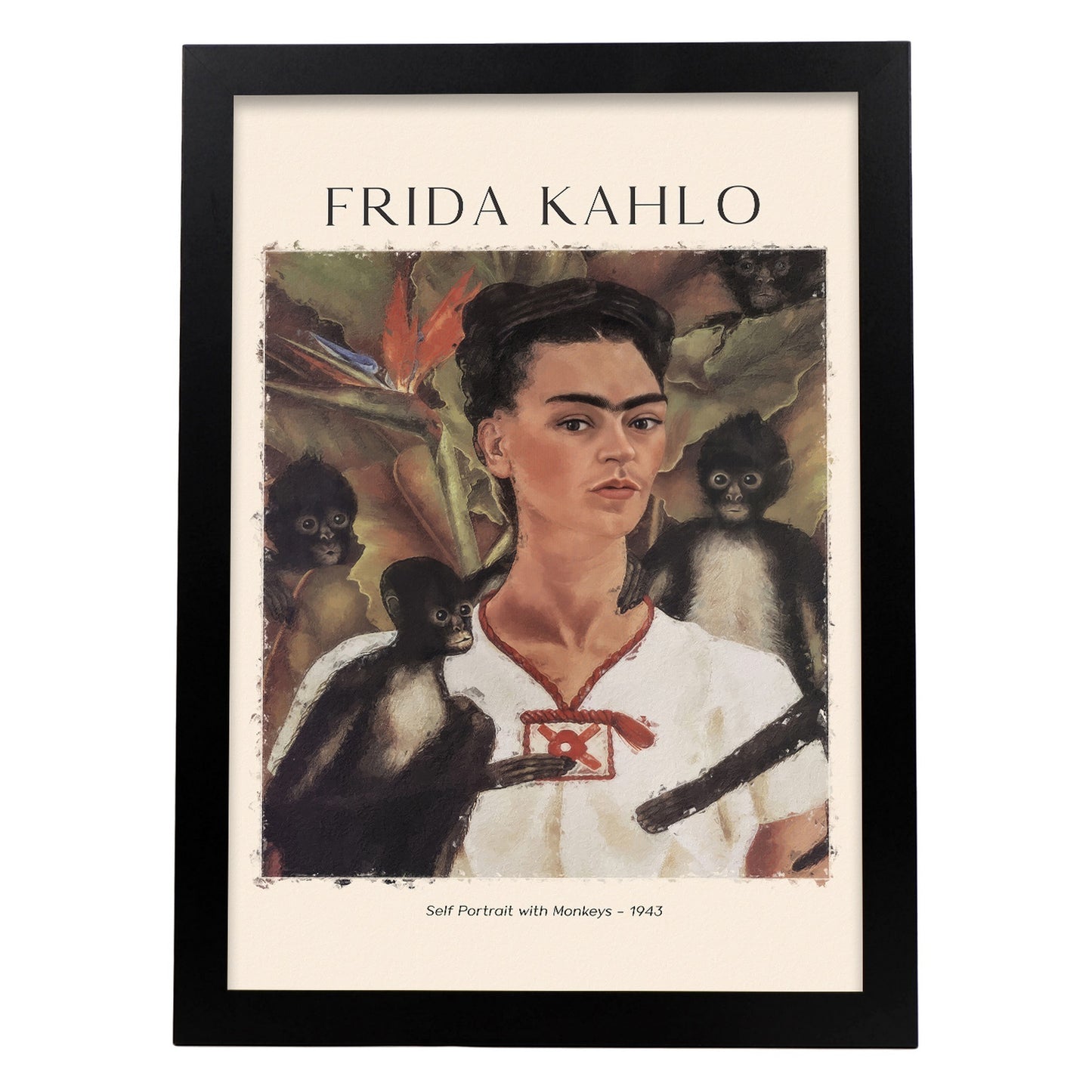 Lámina Autorretrato con monos inspirada en Frida Kahlo para tu hogar