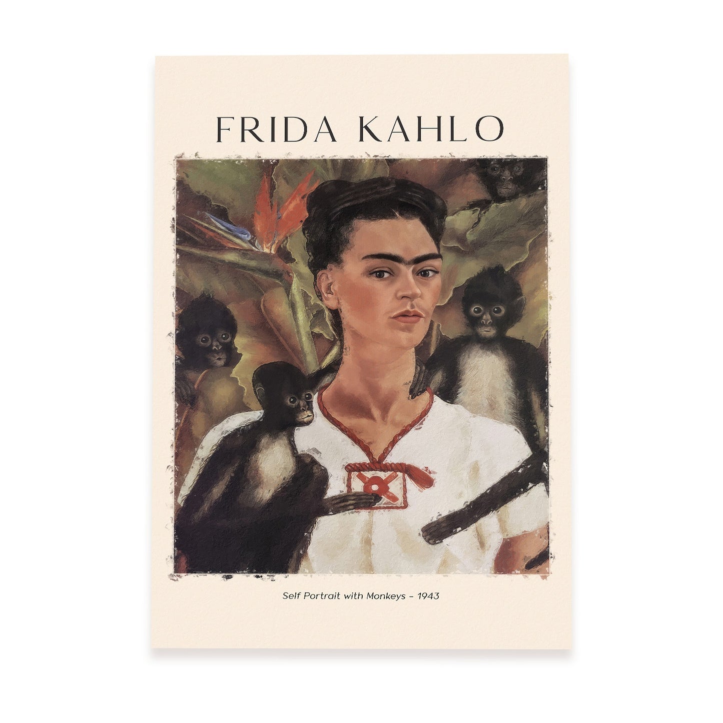 Lámina Autorretrato con monos inspirada en Frida Kahlo para tu hogar