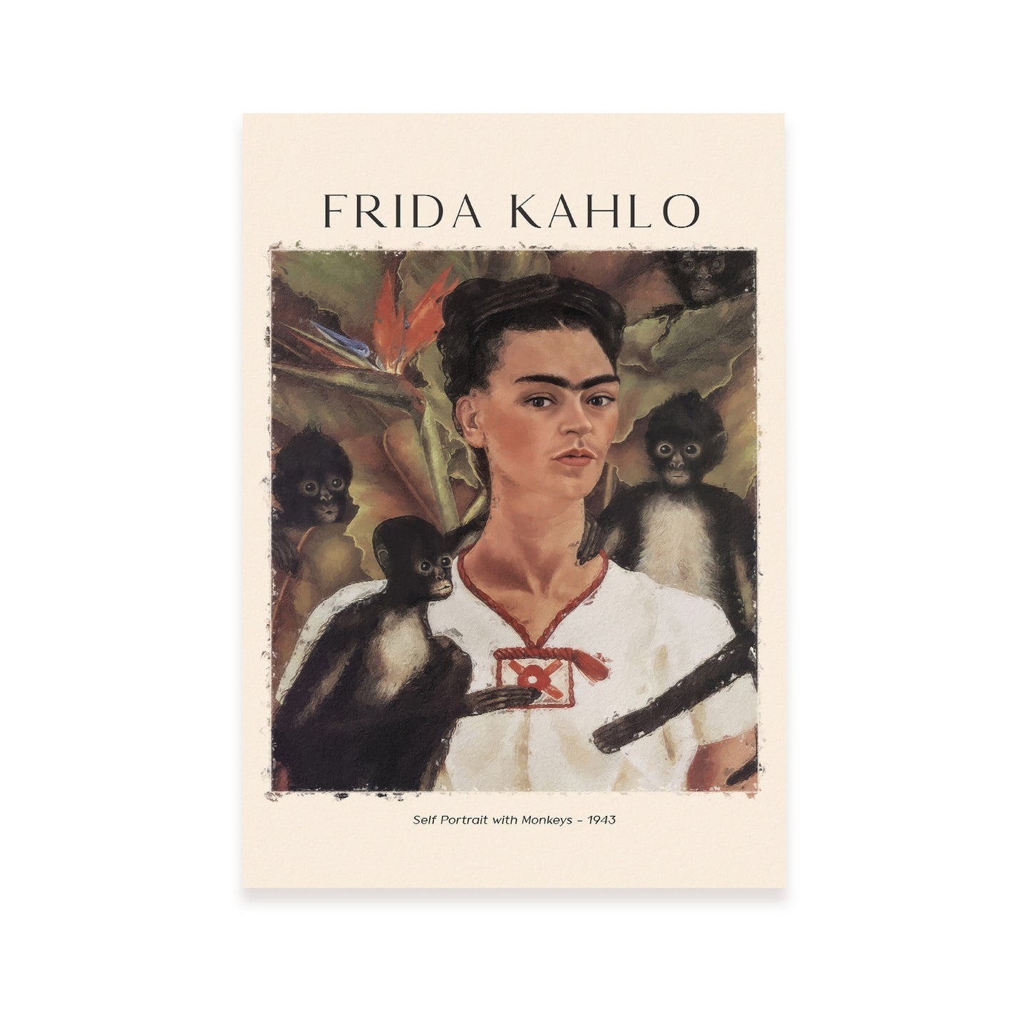 Lámina Autorretrato con monos inspirada en Frida Kahlo para tu hogar