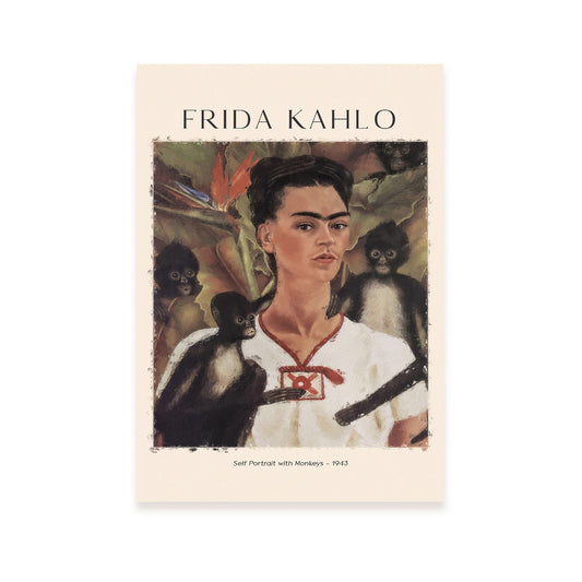 Lámina Autorretrato con monos inspirada en Frida Kahlo para tu hogar