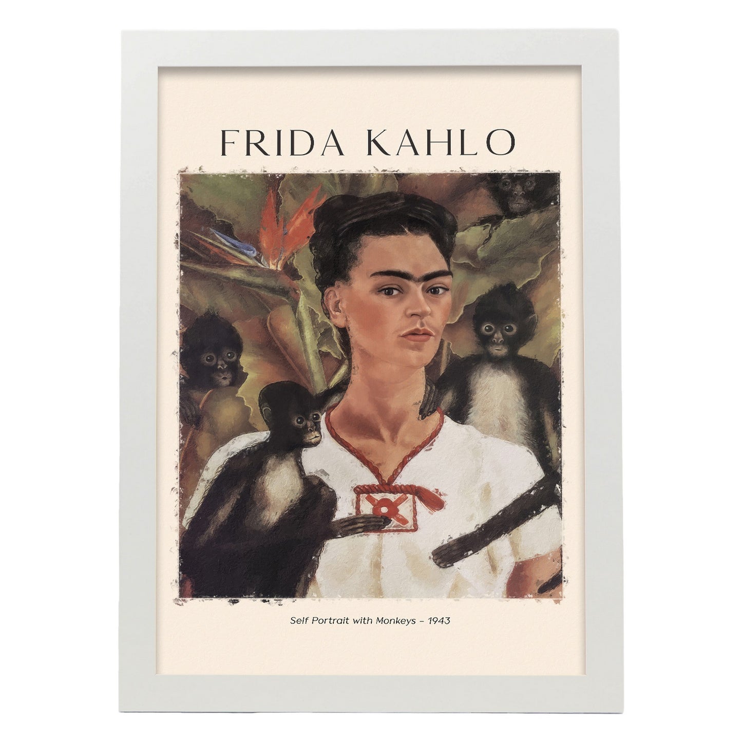 Lámina Autorretrato con monos inspirada en Frida Kahlo para tu hogar