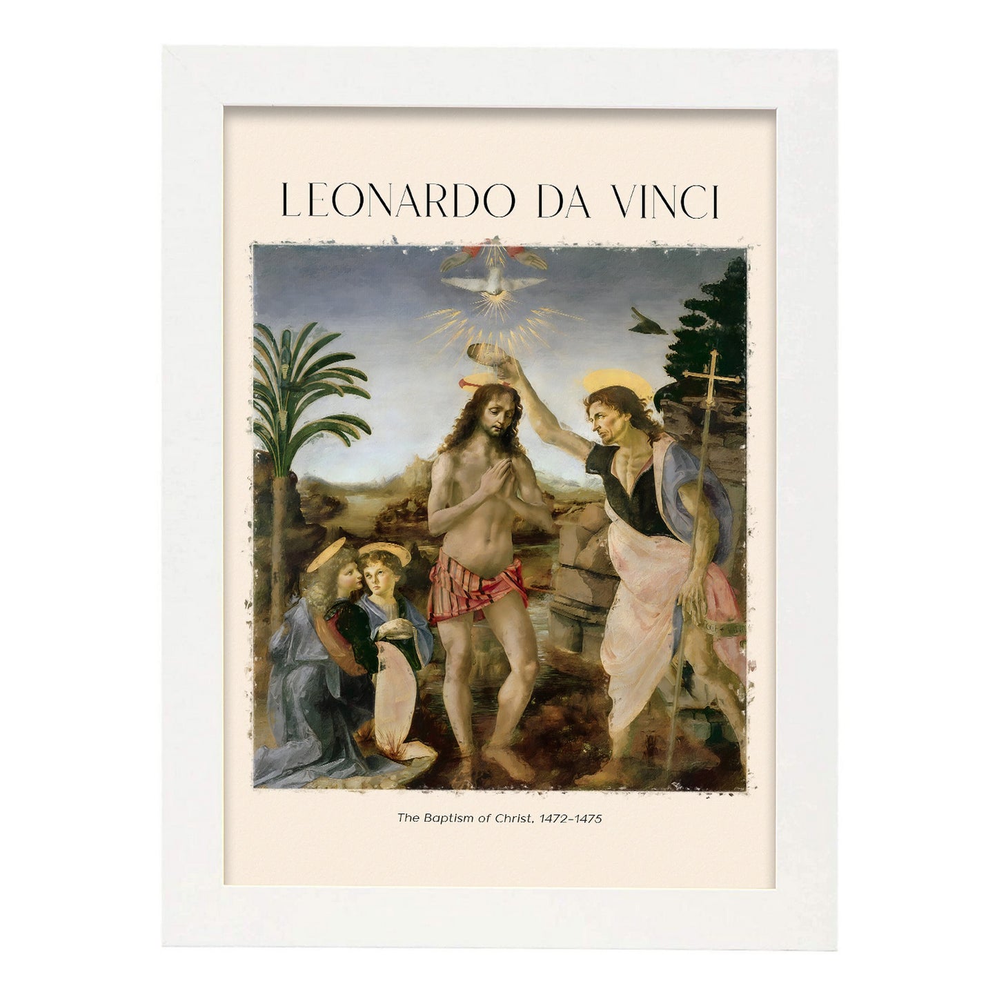 Lámina poster de Bautismo de Cristo Cuadros decorativos para tu salón, dormitorio, hogar. Estampados de arte de pared. Impresiones de pared estética inspiradas en Leonardo da Vinci A4