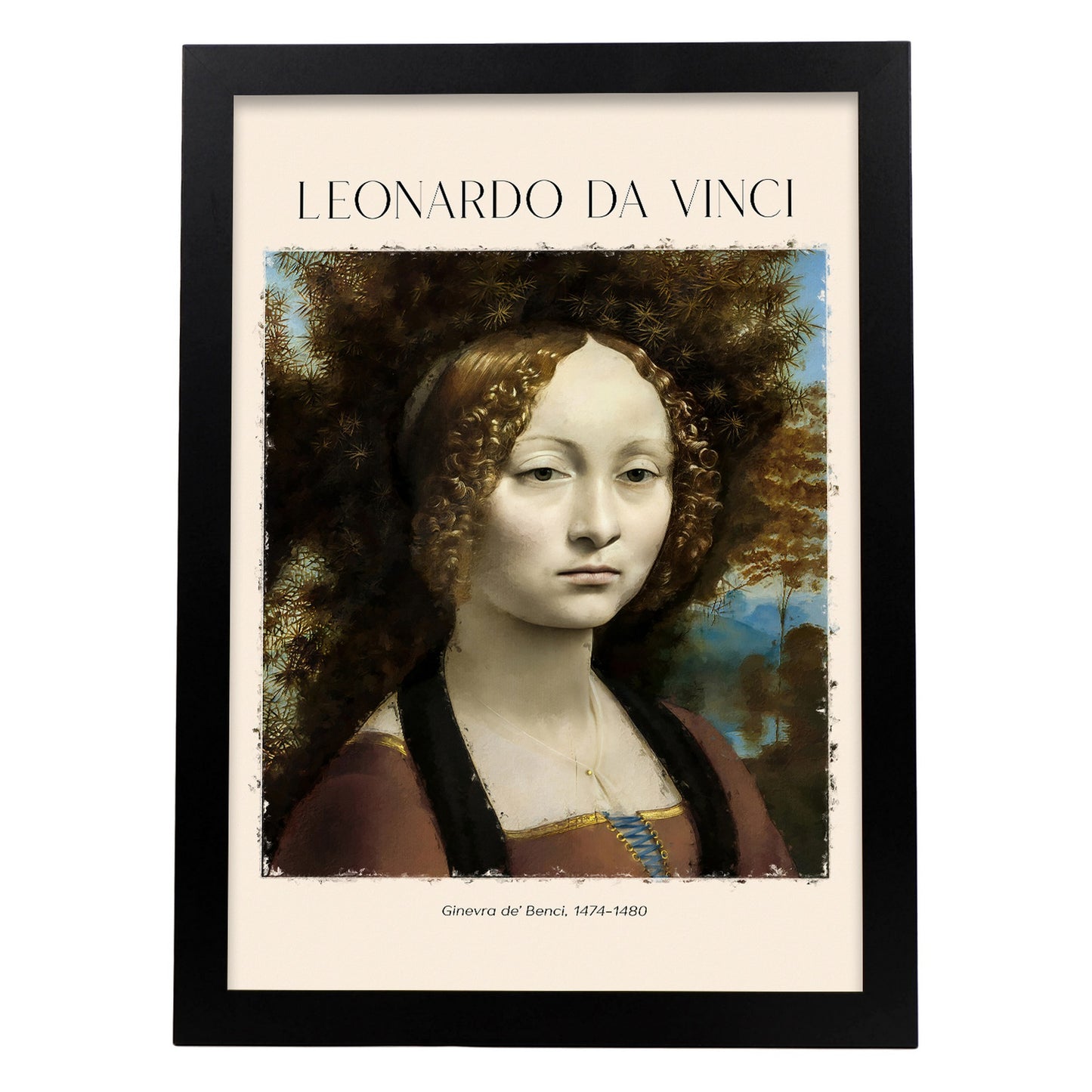 Lámina poster de Ginevra de Benci Cuadros decorativos para tu salón, dormitorio, hogar. Estampados de arte de pared. Impresiones de pared estética inspiradas en Leonardo da Vinci A4