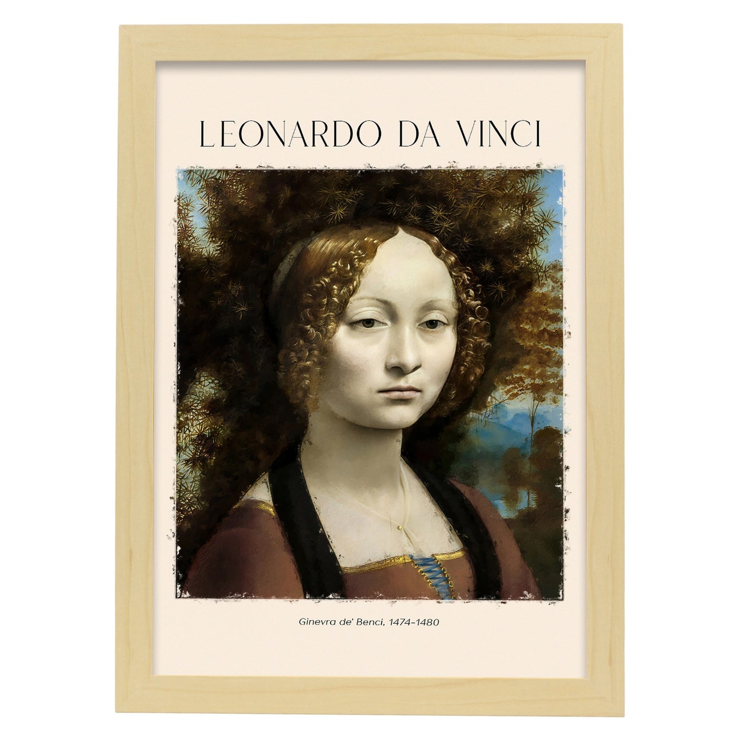 Lámina poster de Ginevra de Benci Cuadros decorativos para tu salón, dormitorio, hogar. Estampados de arte de pared. Impresiones de pared estética inspiradas en Leonardo da Vinci A4