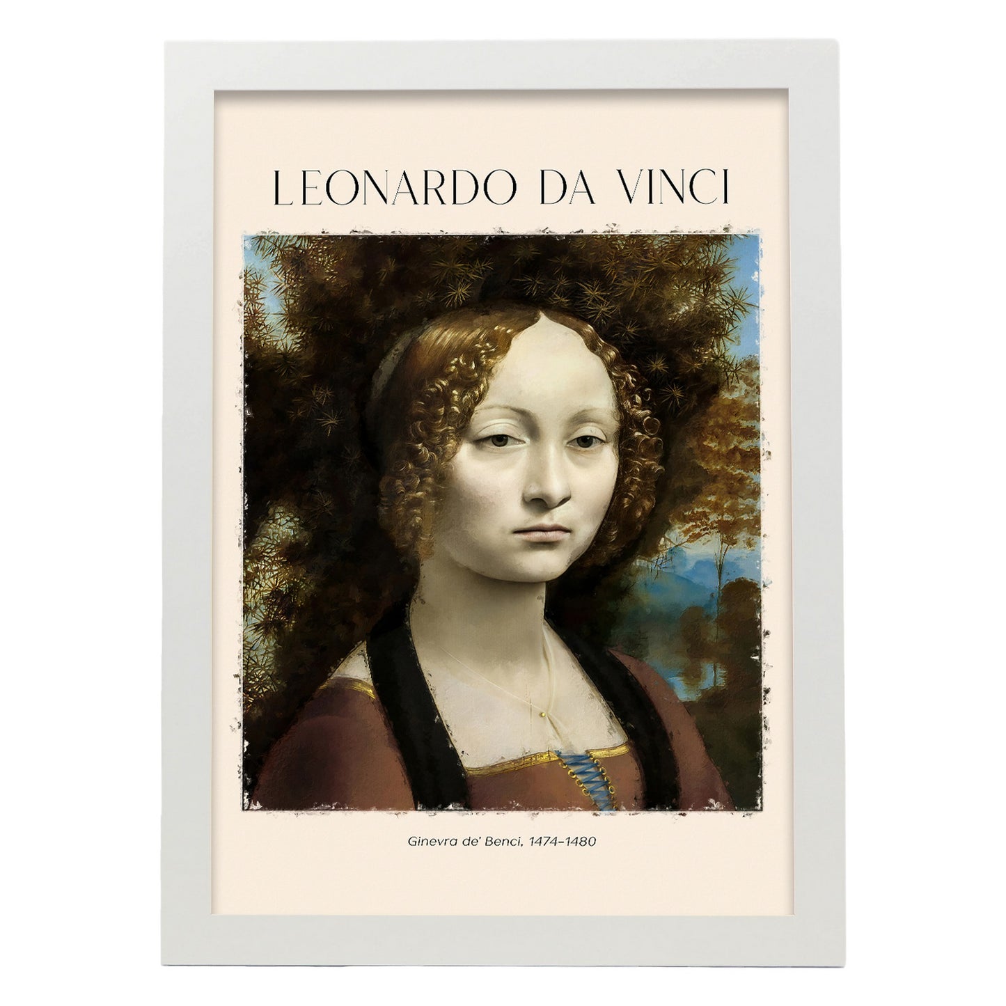 Lámina poster de Ginevra de Benci Cuadros decorativos para tu salón, dormitorio, hogar. Estampados de arte de pared. Impresiones de pared estética inspiradas en Leonardo da Vinci A4
