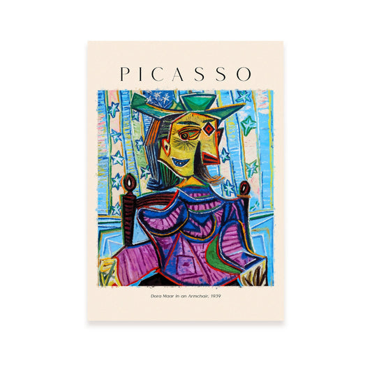 Lámina decorativa de Dora Maar en un sillón inspirada en Picasso