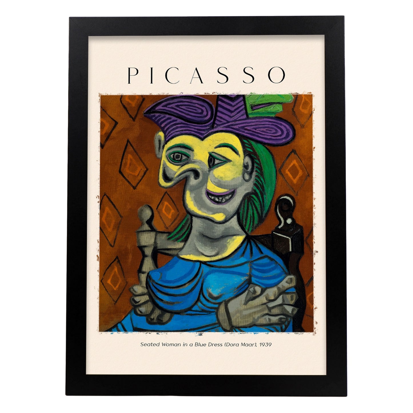 Lámina de Mujer Sentada con Vestido Azul Estilo Picasso