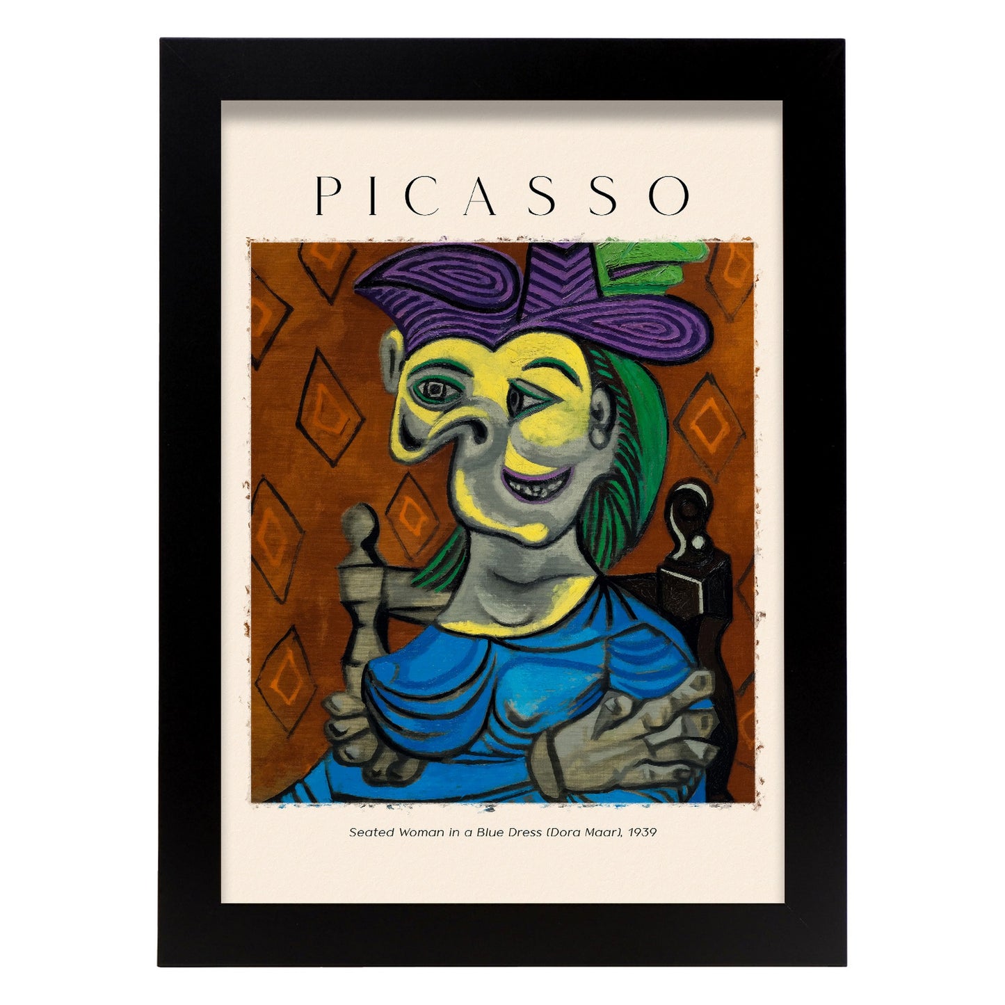 Lámina de Mujer Sentada con Vestido Azul Estilo Picasso