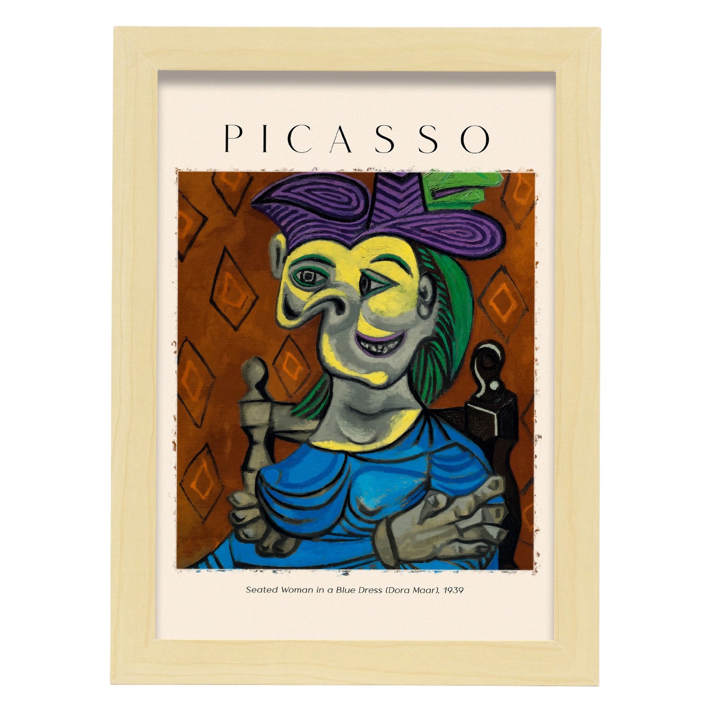 Lámina de Mujer Sentada con Vestido Azul Estilo Picasso