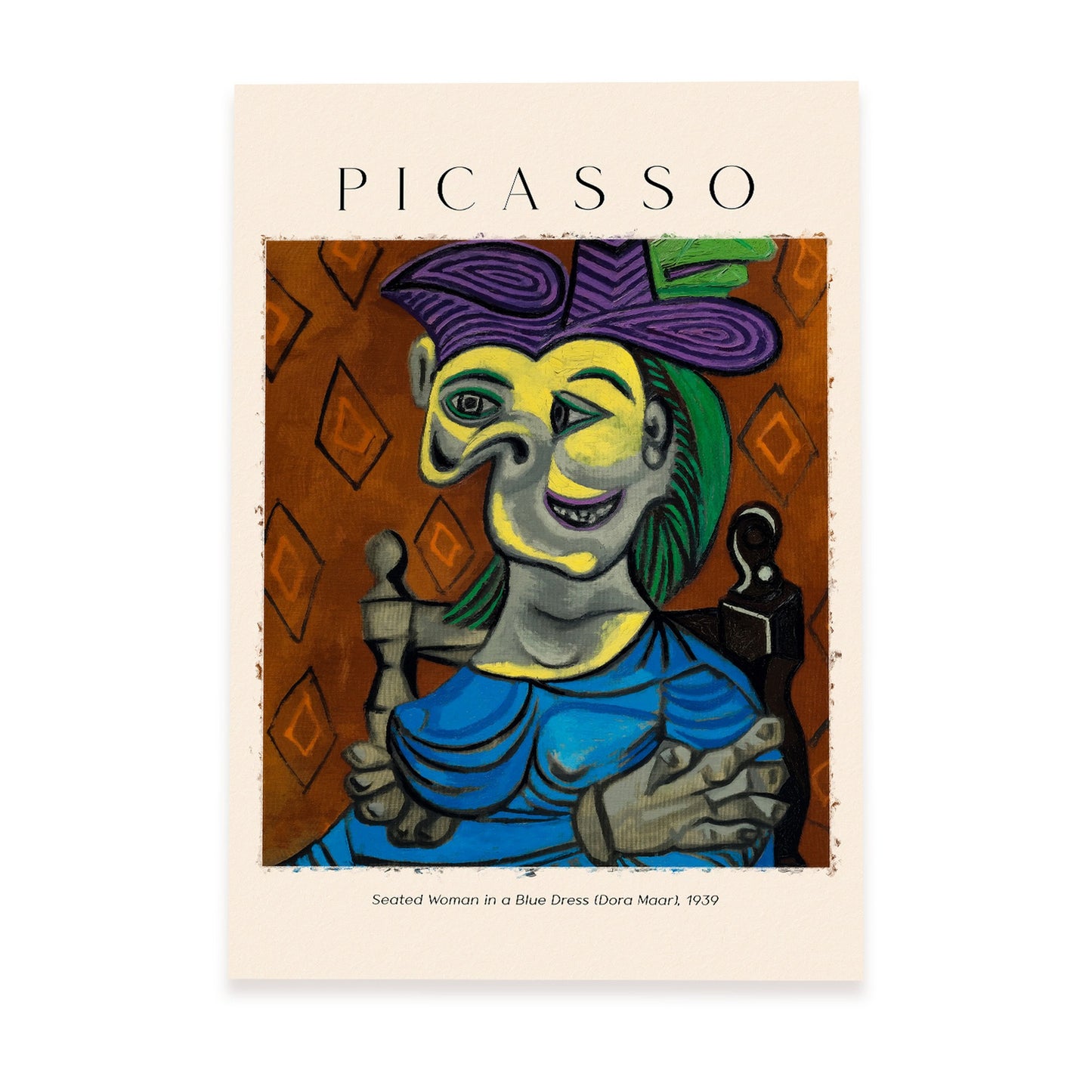 Lámina de Mujer Sentada con Vestido Azul Estilo Picasso