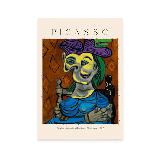 Lámina de Mujer Sentada con Vestido Azul Estilo Picasso