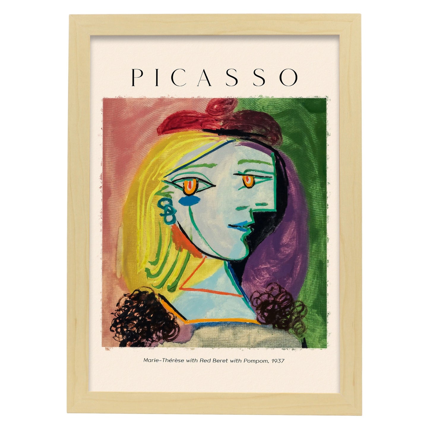 Lámina decorativa Marie Therese con boina roja inspirada en Picasso