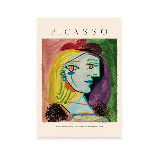Lámina decorativa Marie Therese con boina roja inspirada en Picasso