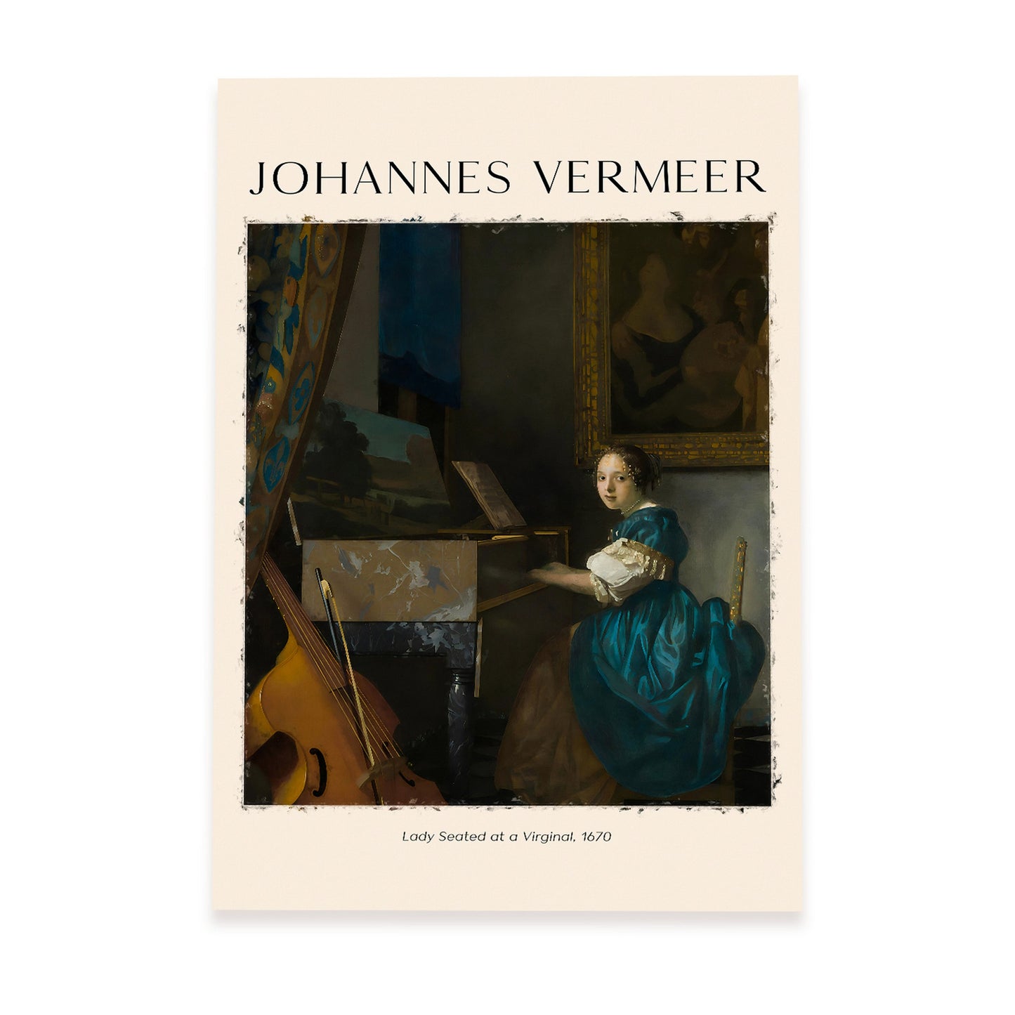 Lámina de arte de pared de Dama en un virginal de Johannes Vermeer