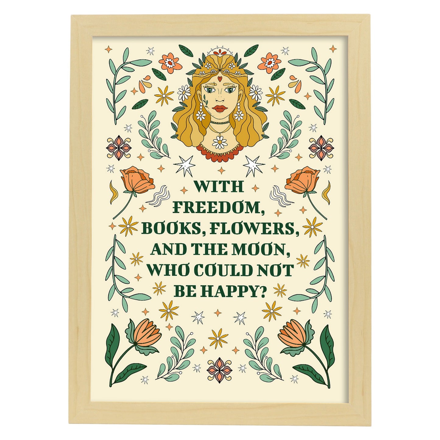 Lámina de arte estético con libros y flores