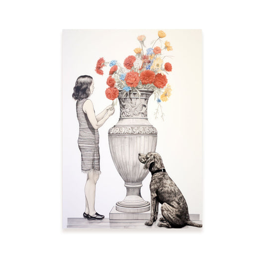 Lámina Nacnic Perro en Jarrón de Flores Ecléctico
