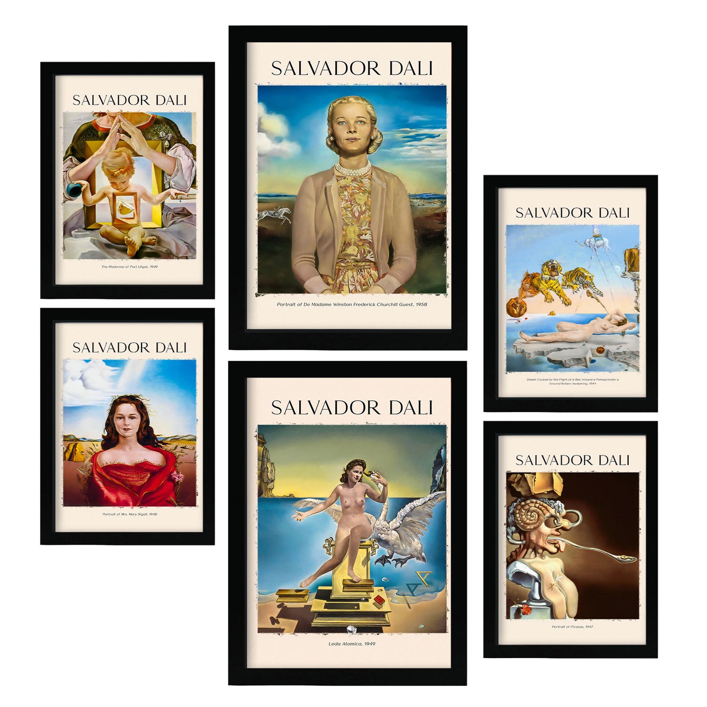 Nacnic Lámina poster set 6 de Salvador Dali Colección de obras de arte, Cuadros decorativos para tu salón, dormitorio, hogar. Estampados de arte de pared. A4 y A3