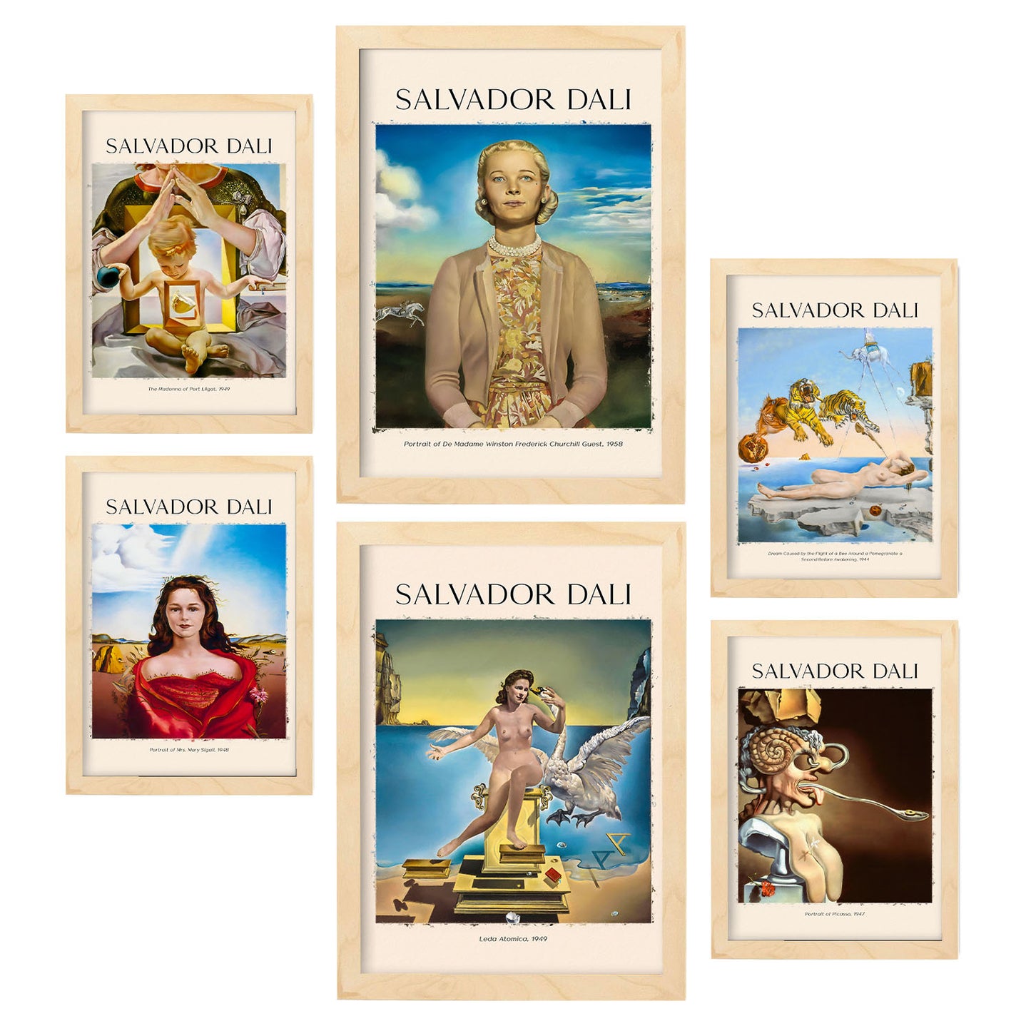 Nacnic Lámina poster set 6 de Salvador Dali Colección de obras de arte, Cuadros decorativos para tu salón, dormitorio, hogar. Estampados de arte de pared. A4 y A3