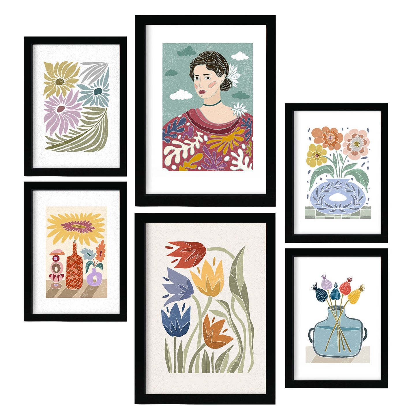 Nacnic Set de 6 Laminas de jardín en colección de Laminas de estilo étnico. Cuadros decorativos estéticos para su sala de estar, dormitorio, hogar. Impresión de arte de pared. Tamaños A4 y A3