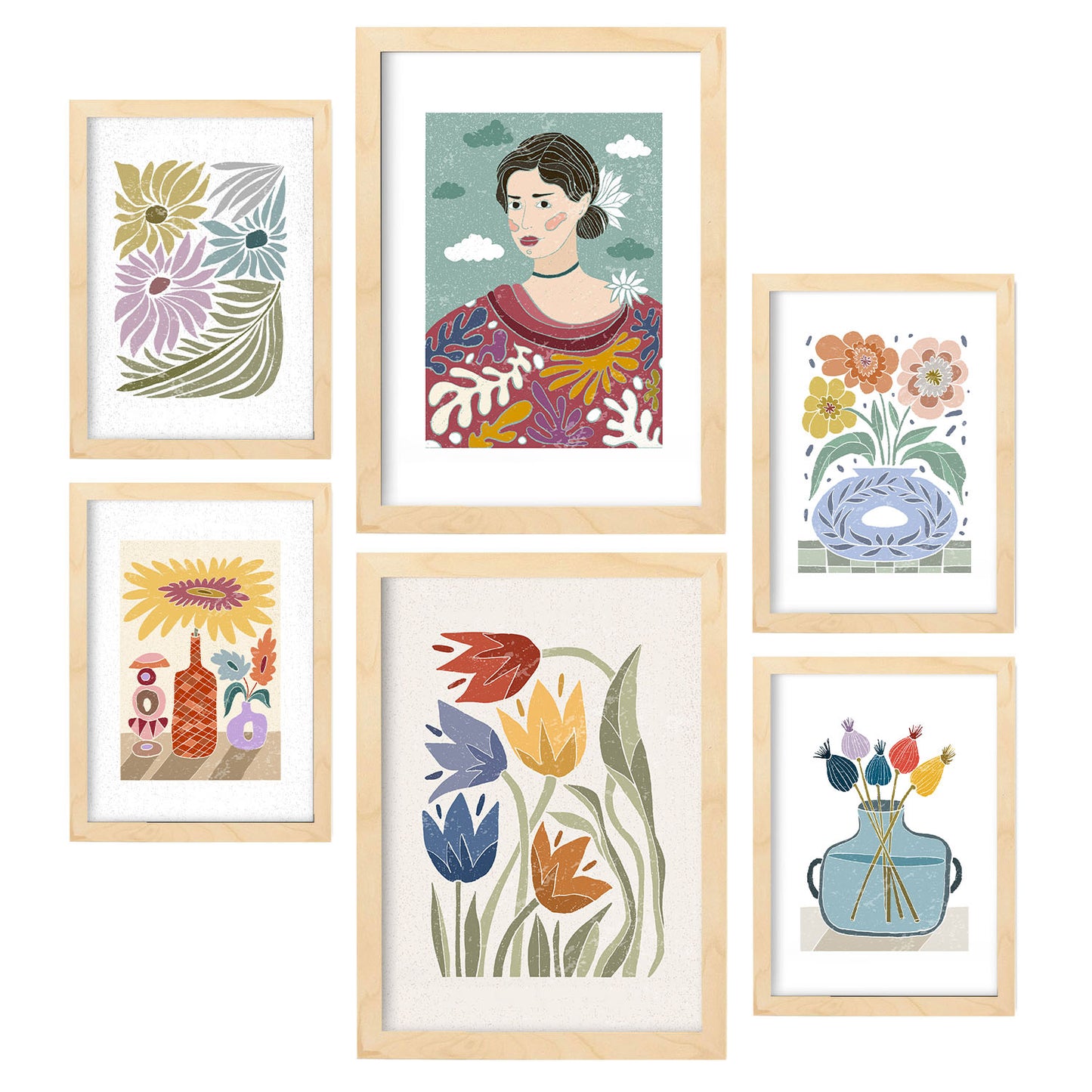 Nacnic Set de 6 Laminas de jardín en colección de Laminas de estilo étnico. Cuadros decorativos estéticos para su sala de estar, dormitorio, hogar. Impresión de arte de pared. Tamaños A4 y A3