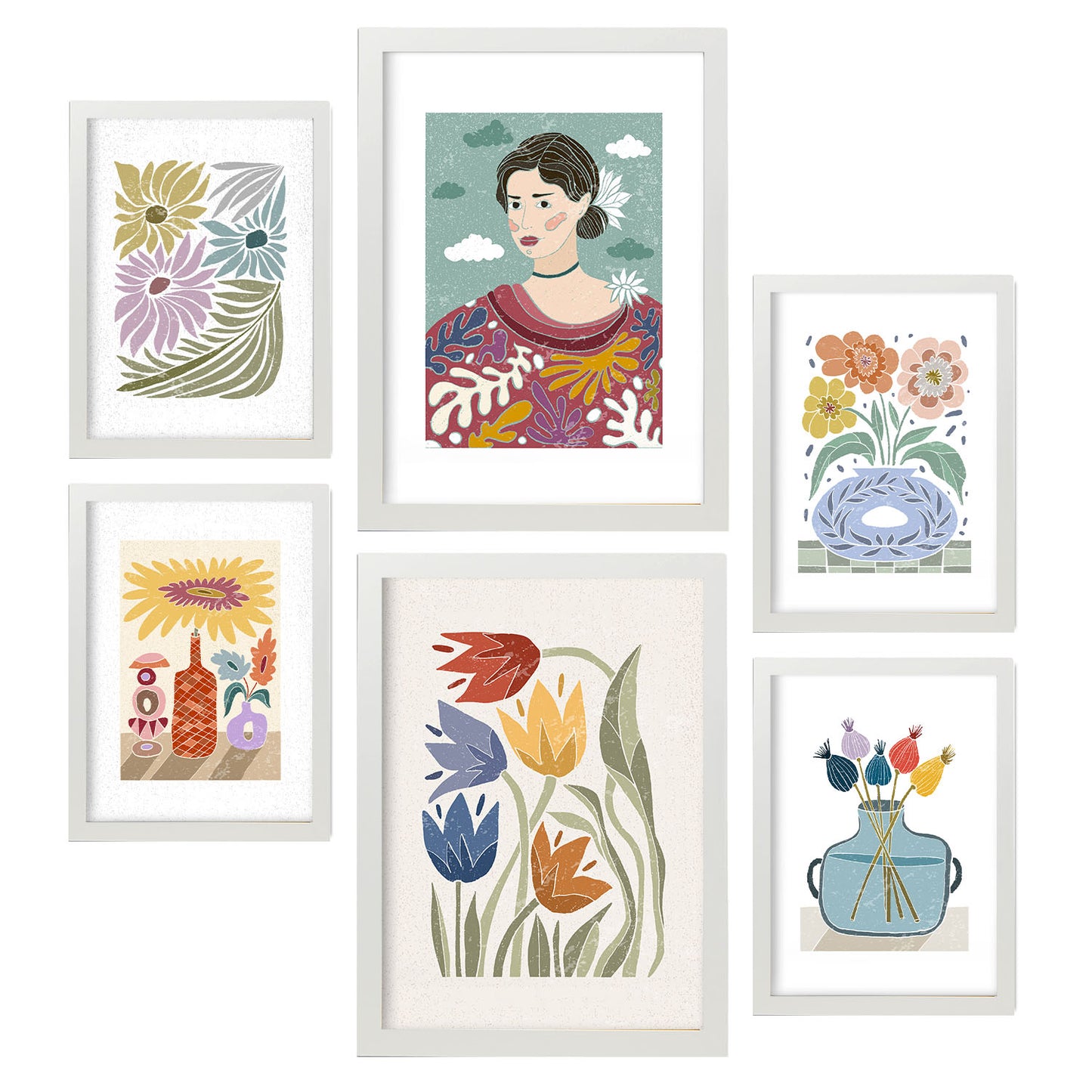 Nacnic Set de 6 Laminas de jardín en colección de Laminas de estilo étnico. Cuadros decorativos estéticos para su sala de estar, dormitorio, hogar. Impresión de arte de pared. Tamaños A4 y A3