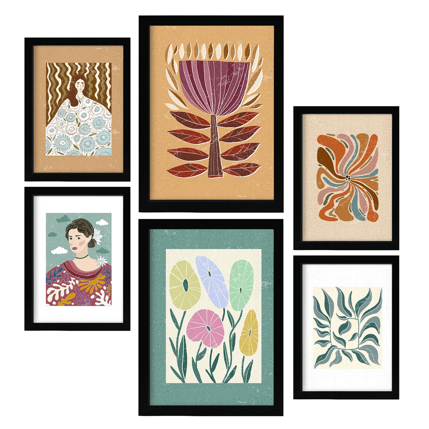 Nacnic Set de 6 Laminas de Floret en colección de Laminas de estilo étnico. Cuadros decorativos estéticos para su sala de estar, dormitorio, hogar. Impresión de arte de pared. Tamaños A4 y A3