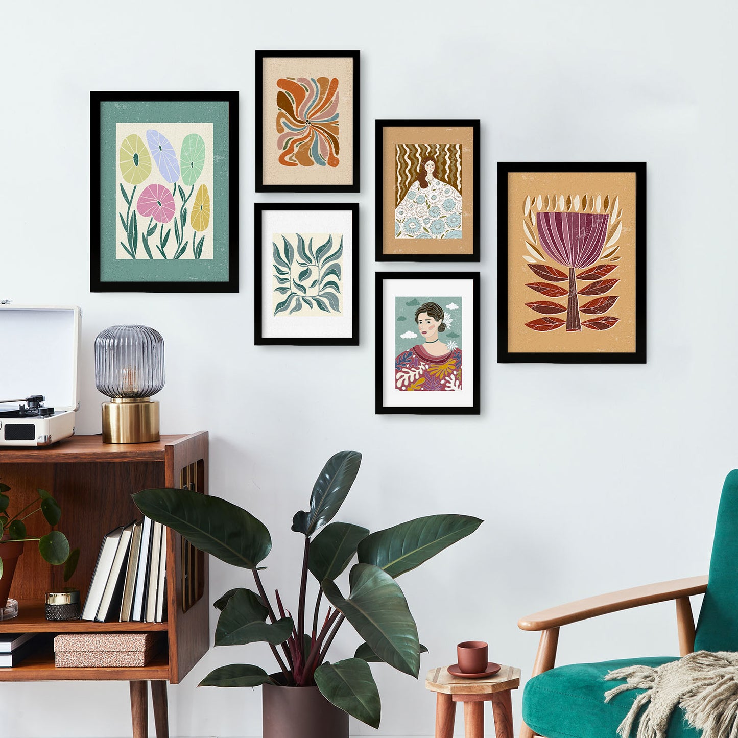 Nacnic Set de 6 Laminas de Floret en colección de Laminas de estilo étnico. Cuadros decorativos estéticos para su sala de estar, dormitorio, hogar. Impresión de arte de pared. Tamaños A4 y A3