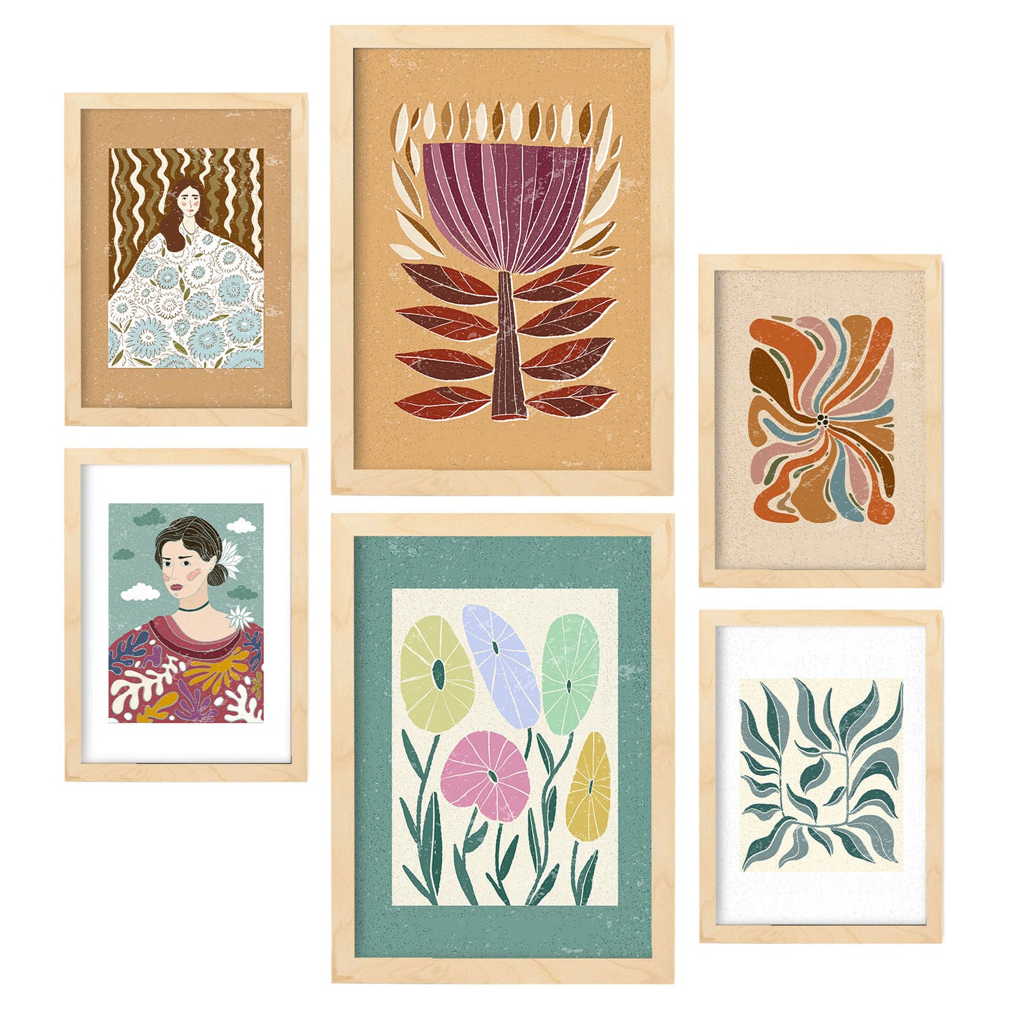 Nacnic Set de 6 Laminas de Floret en colección de Laminas de estilo étnico. Cuadros decorativos estéticos para su sala de estar, dormitorio, hogar. Impresión de arte de pared. Tamaños A4 y A3