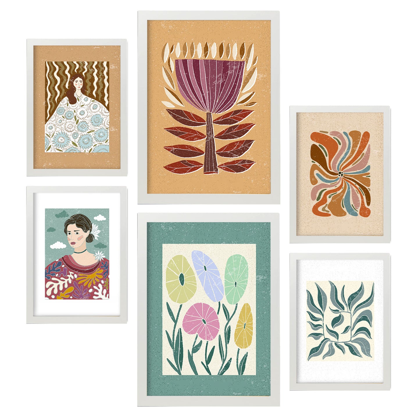Nacnic Set de 6 Laminas de Floret en colección de Laminas de estilo étnico. Cuadros decorativos estéticos para su sala de estar, dormitorio, hogar. Impresión de arte de pared. Tamaños A4 y A3