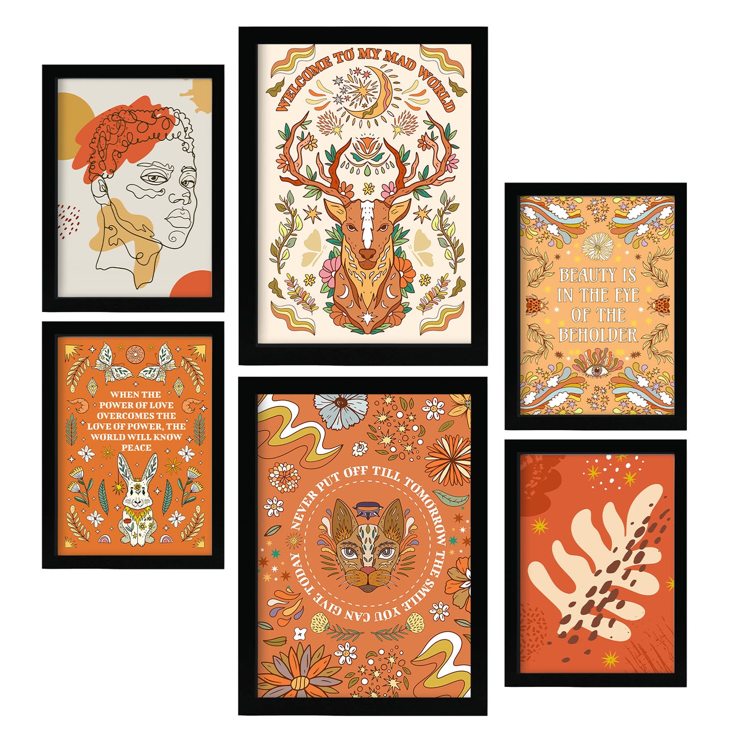 Nacnic Set de 6 Laminas Estilo Groovy con Estampados de Naranja