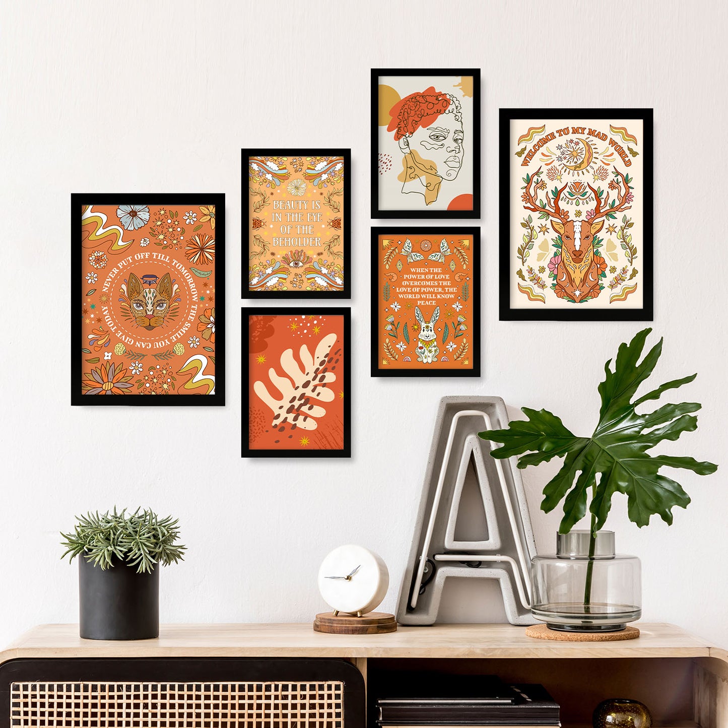 Nacnic Set de 6 Laminas Estilo Groovy con Estampados de Naranja