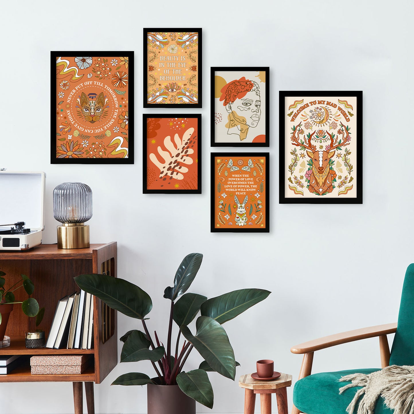 Nacnic Set de 6 Laminas Estilo Groovy con Estampados de Naranja