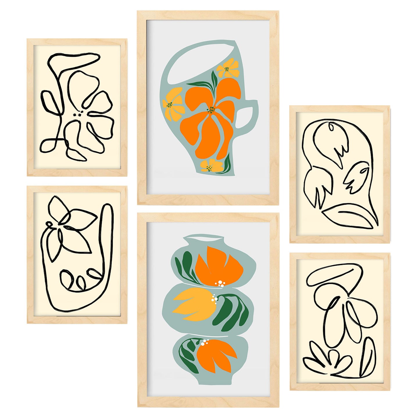 Nacnic Set de 6 Láminas de Jarrón Abstracto de Flores