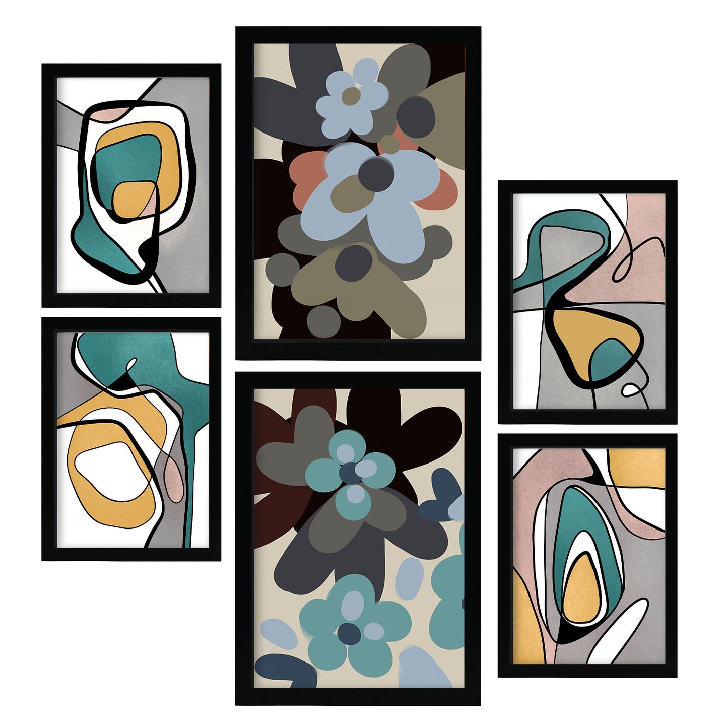 Nacnic Set de 6 Laminas Abstractas de Flores Hodgepodge