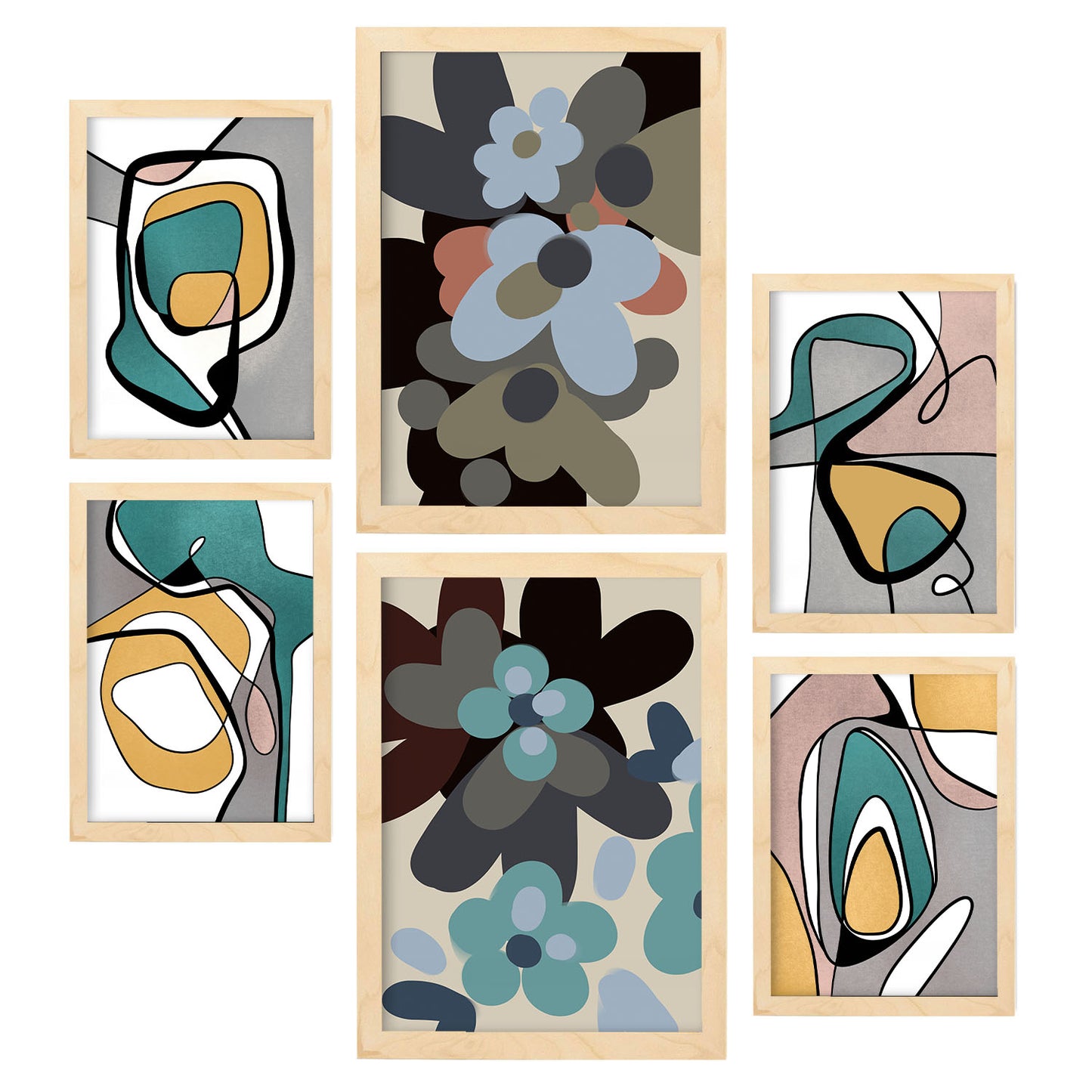 Nacnic Set de 6 Laminas Abstractas de Flores Hodgepodge