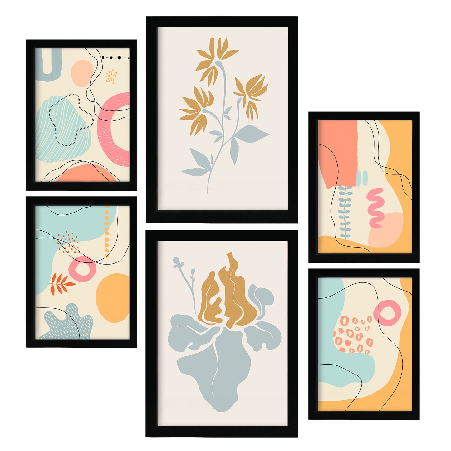 Nacnic Set de 6 Láminas Estilo Ético 2 con Flores Abstractas