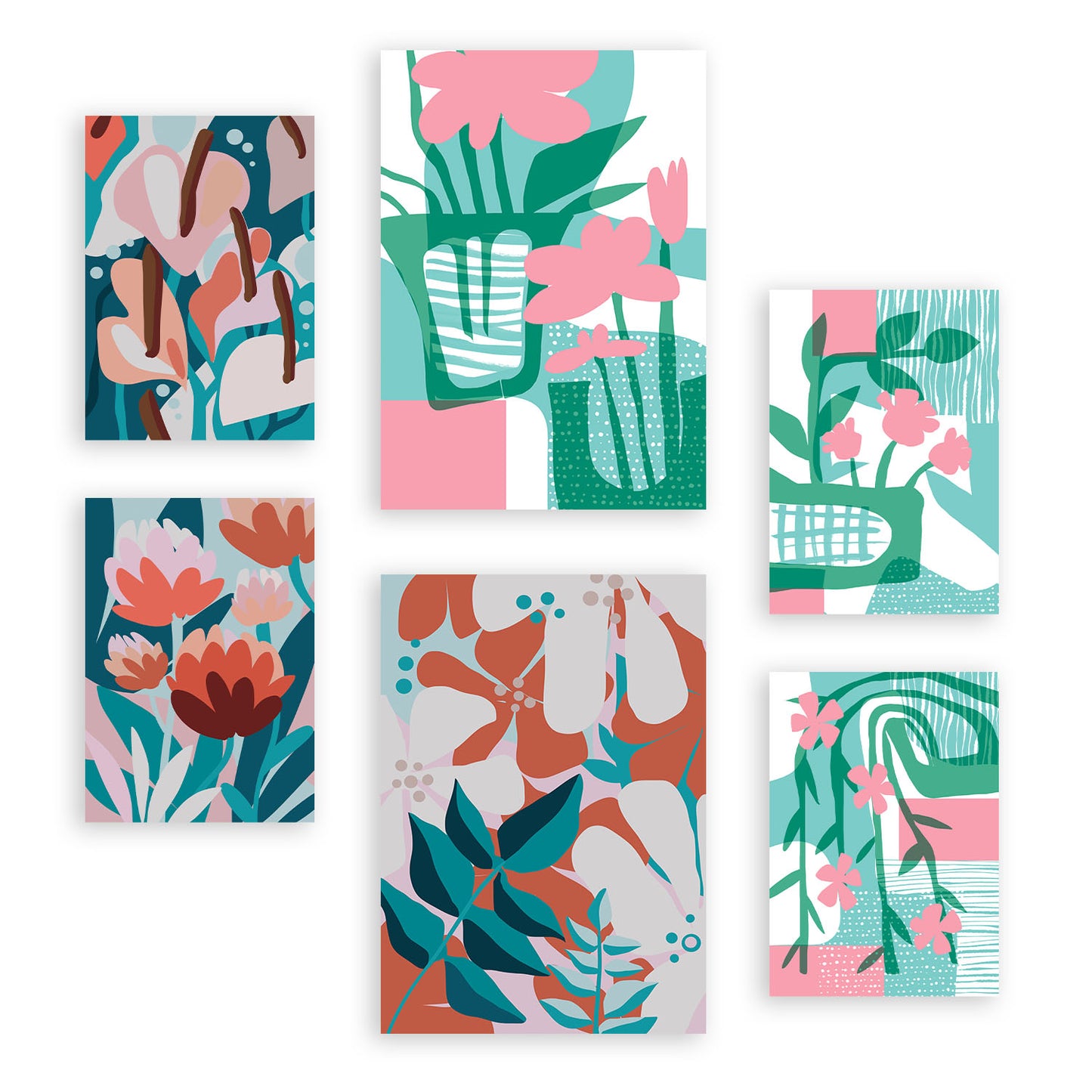 Nacnic Set de 6 Láminas de Flores Abstractas en Verdes Rosados