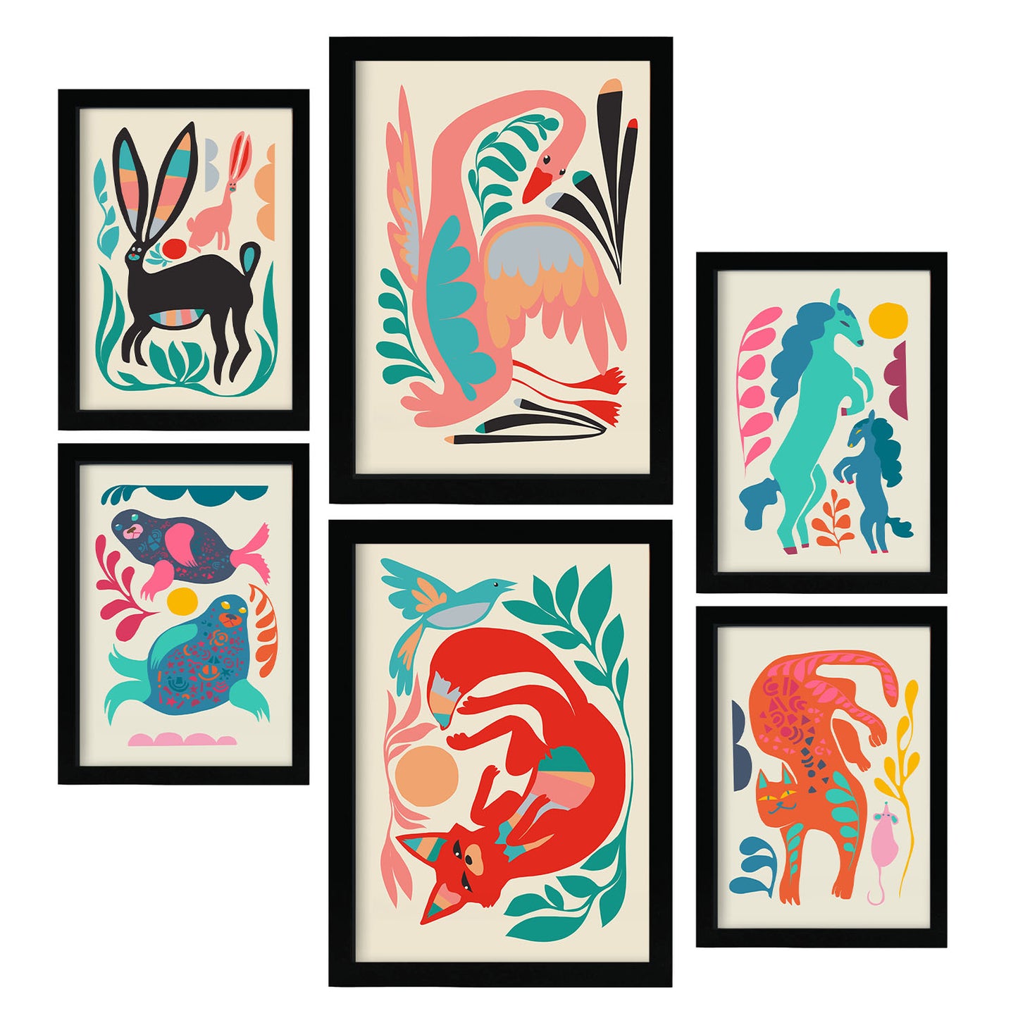 Nacnic Set de 6 Posters de Raza de Linaje 1 en Resúmenes de Animales Estampados Decorativos Estéticos
