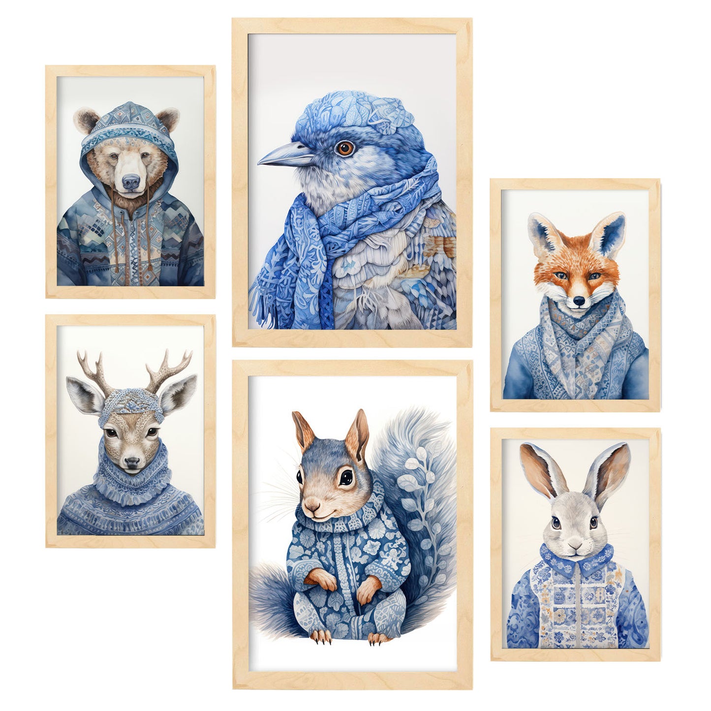 Nacnic Set de 6 Láminas de Animales en Ropa de Invierno