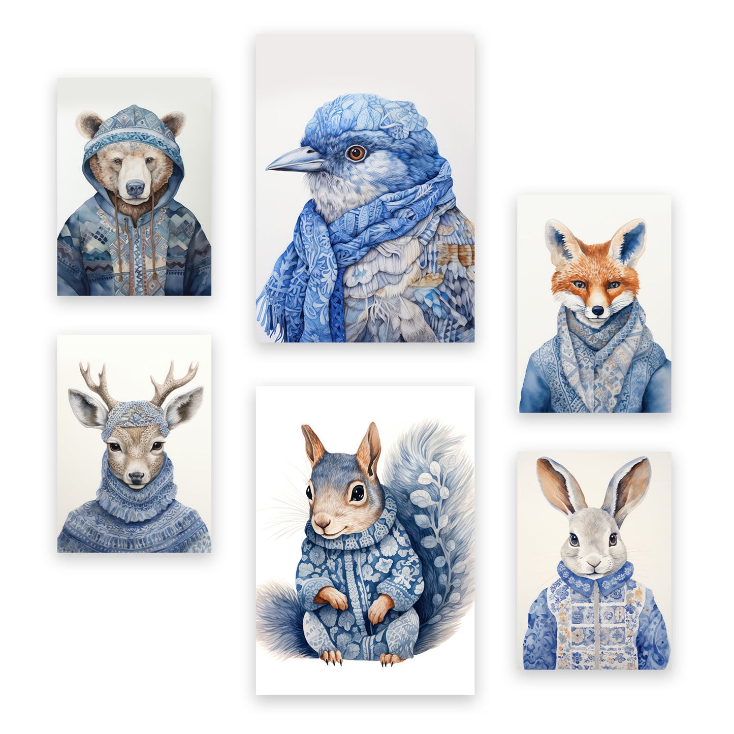 Nacnic Set de 6 Láminas de Animales en Ropa de Invierno
