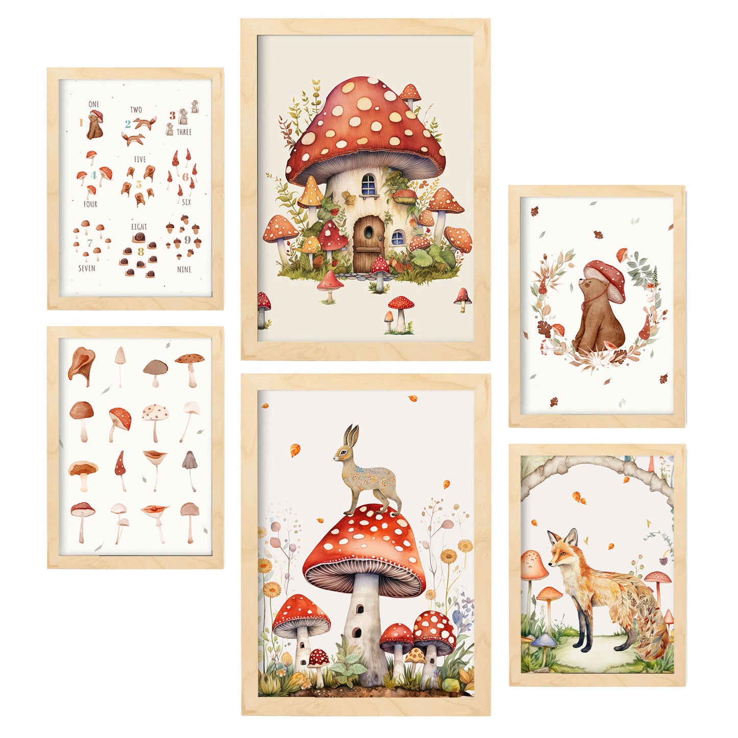Nacnic Set de 6 Láminas de Fantasía de Hongos y Guardería