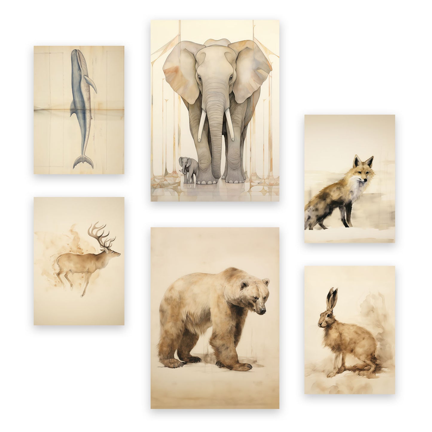 Conjunto de 6 Láminas Vintage de Animales Nacnic
