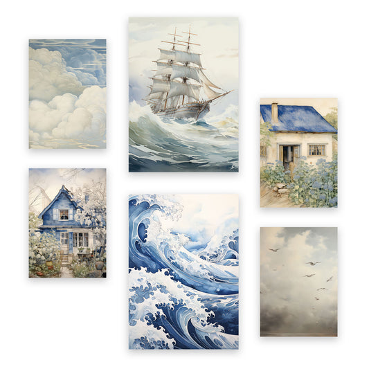 Nacnic Set de 6 Láminas de Cabaña de Mar y Guardería